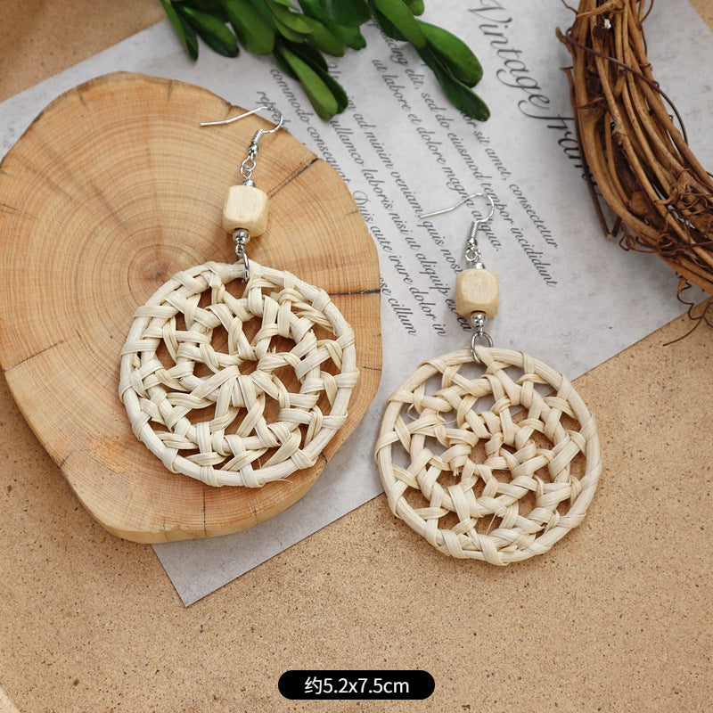 Wholesale Straw Rattan Woven Alloy Earrings